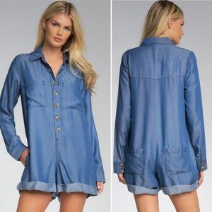 Elan Ricki Denim Long Sleeve Romper